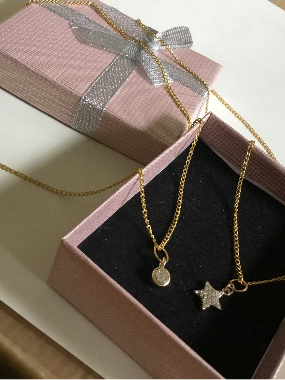 2 PCs CZ Gold-Tone Layered Star & Round Pendant Necklaces- Women Jewelry